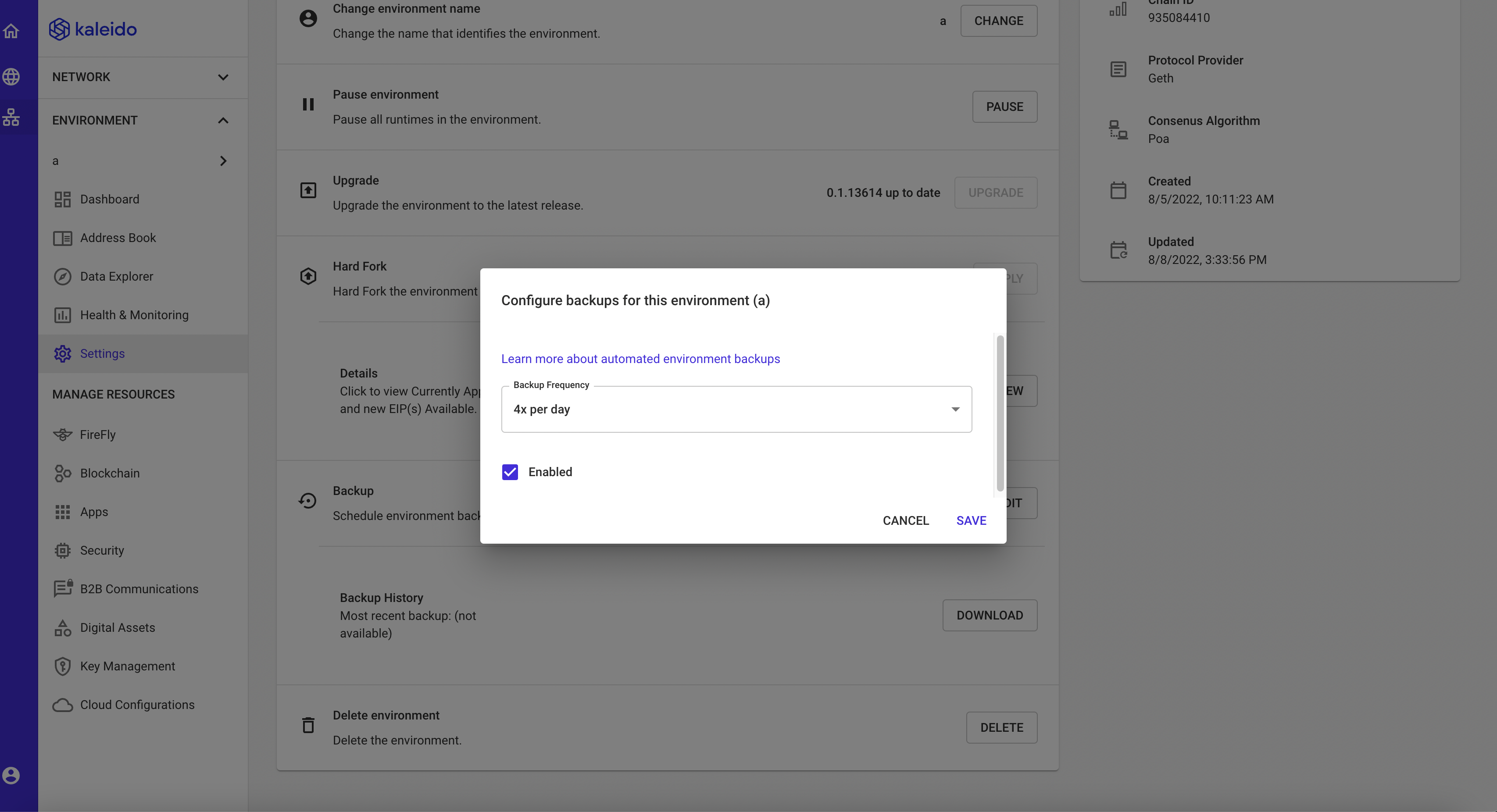 Env Backup Configuration